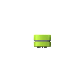 Lime green cylindrical brush with a gray reflective band and black bristles.