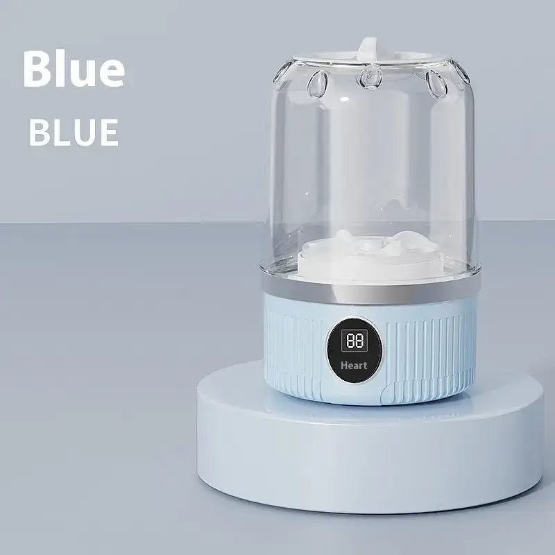 Light blue ribbed base with a clear glass dome and white interior components, featuring a digital display showing ’88’’ and the word ’heart’.