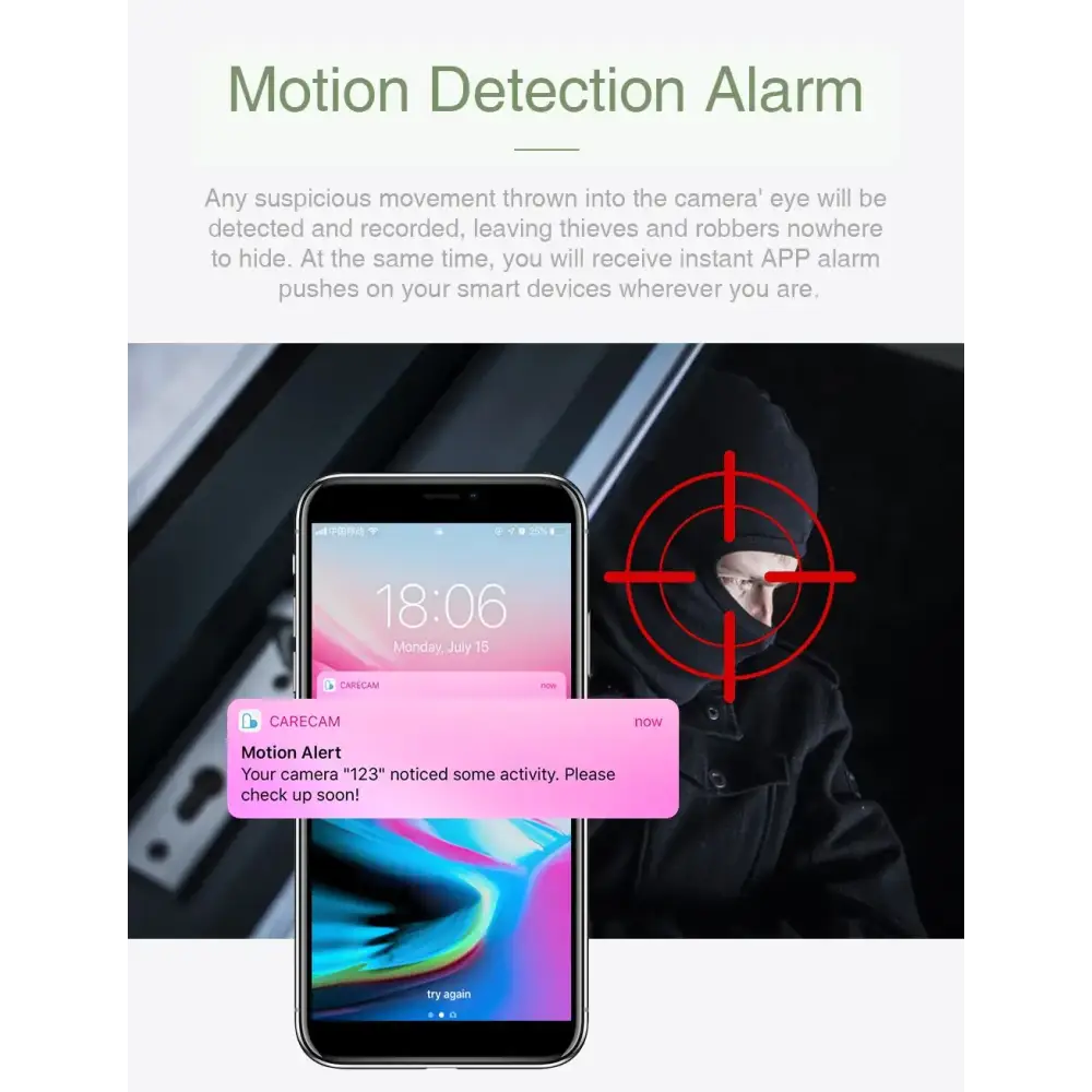 Wireless Security Camera 1080P Night Vision, Motion Detection, Activity Alert, Deterrent Alarm