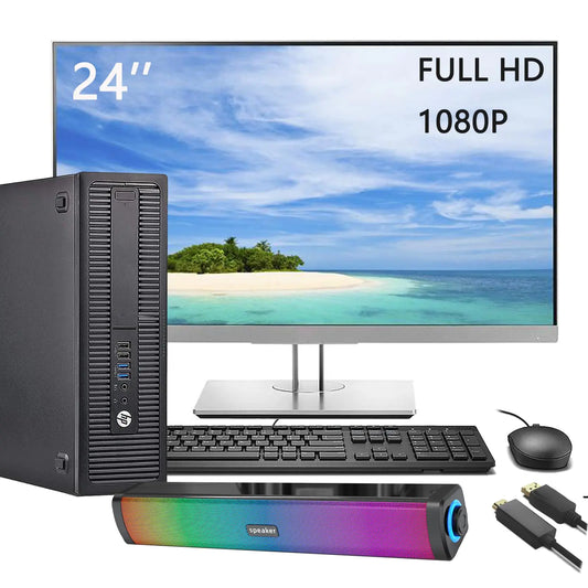 HP EliteDesk 800 G2 SFF Desktop PC Computer w/ 23.8" FHD Monitor & RGB Speakers Set Core i7-6700 16GB RAM 256GB SSD VGA Displayport RJ-45 WiFi BT Windows 10 Pro (Renewed) - Joomcy