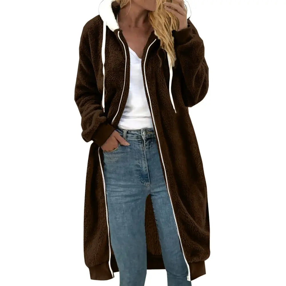 Women's Double-sided Plush Fur Hooded Mid-length Coat