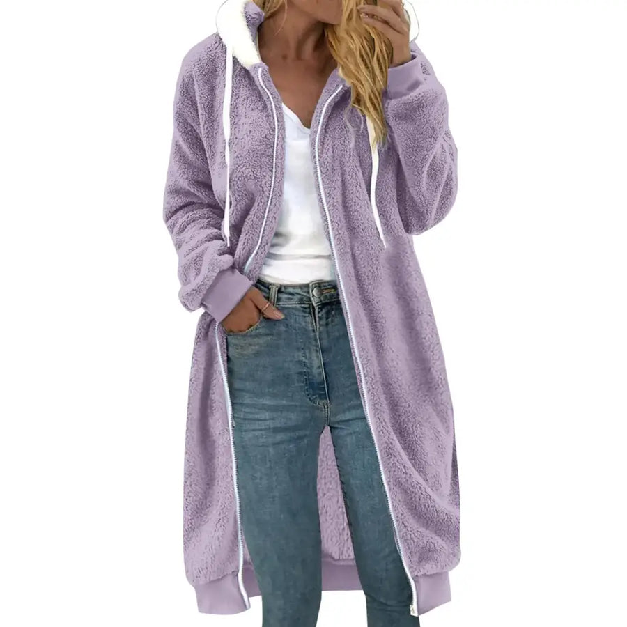 Women's Double-sided Plush Fur Hooded Mid-length Coat