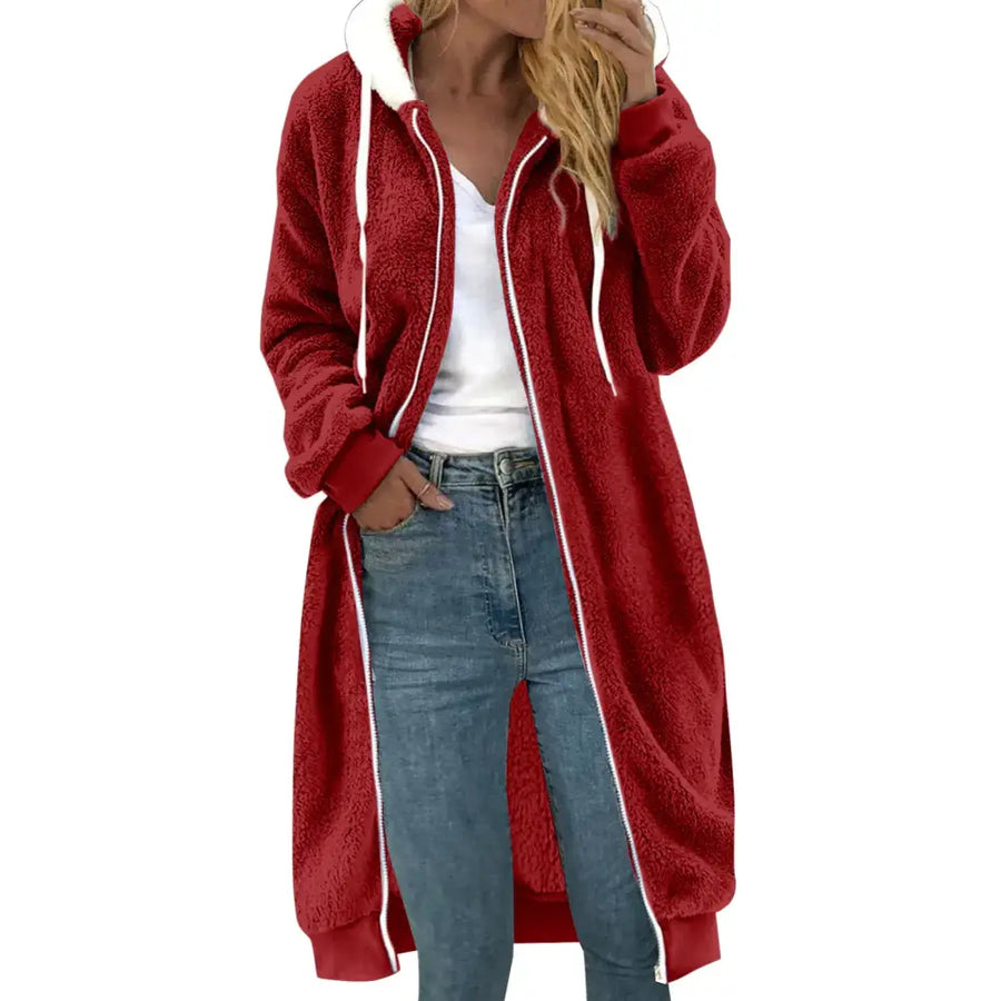 Women's Double-sided Plush Fur Hooded Mid-length Coat