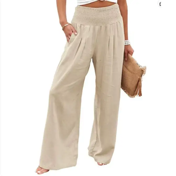 Women's Pants Casual Wide Leg Cotton Linen Loose Trousers