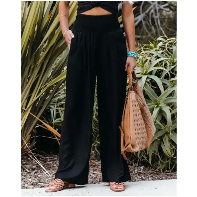 Women's Pants Casual Wide Leg Cotton Linen Loose Trousers