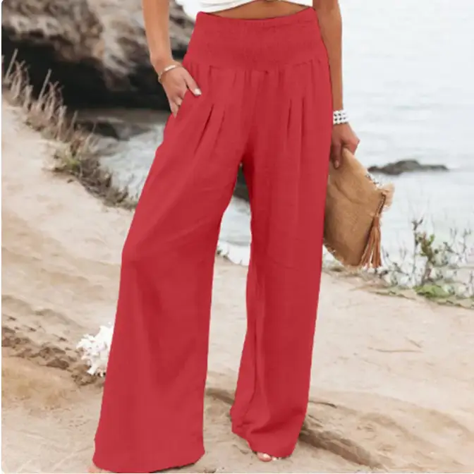 Women's Pants Casual Wide Leg Cotton Linen Loose Trousers