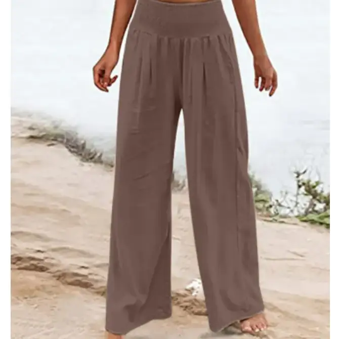 Women's Pants Casual Wide Leg Cotton Linen Loose Trousers