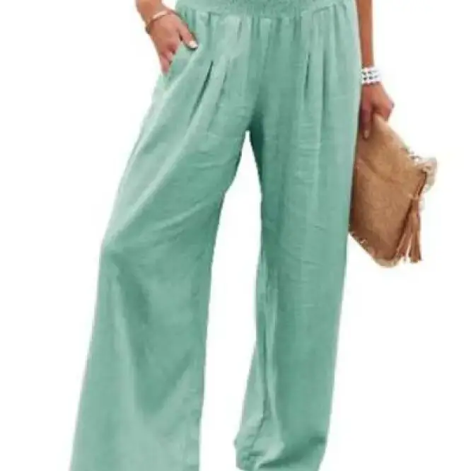 Women's Pants Casual Wide Leg Cotton Linen Loose Trousers