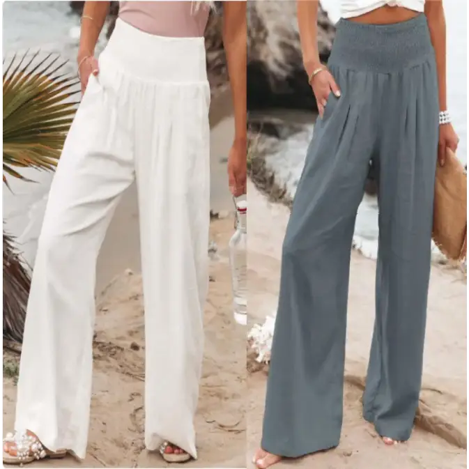 Women's Pants Casual Wide Leg Cotton Linen Loose Trousers