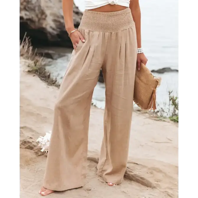 Women's Pants Casual Wide Leg Cotton Linen Loose Trousers