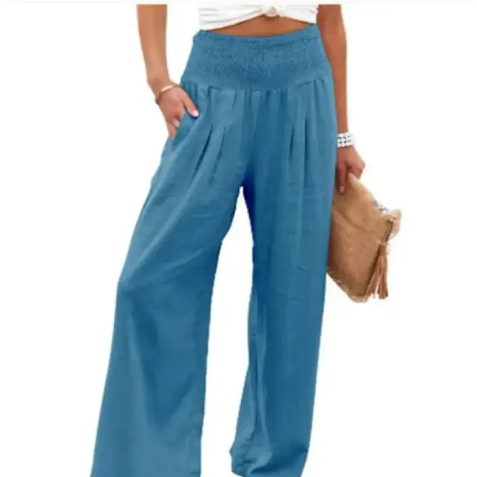 Women's Pants Casual Wide Leg Cotton Linen Loose Trousers