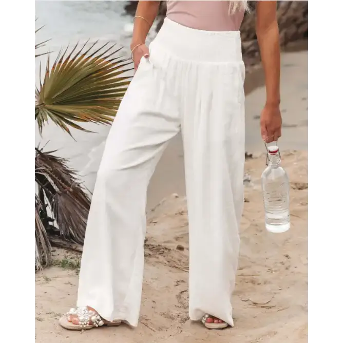 Women's Pants Casual Wide Leg Cotton Linen Loose Trousers