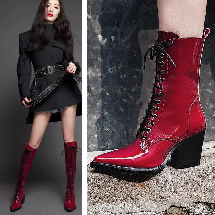 Women's Martin Boots - Pointed Toe High-Heel Leather Ankle Boots