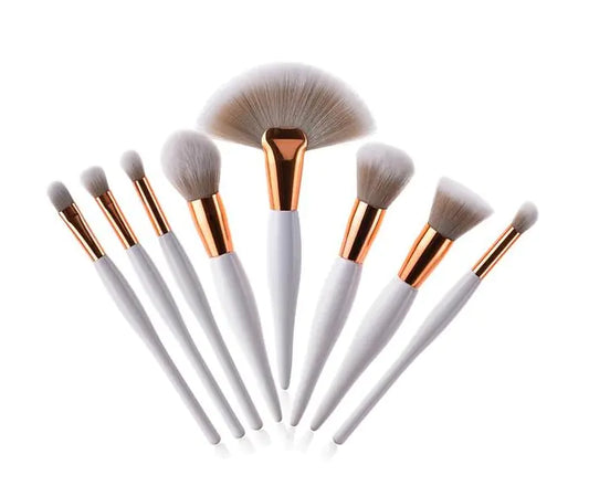 8-Piece Makeup Brush Set with Black Handle and Silver Tubes - Joomcy