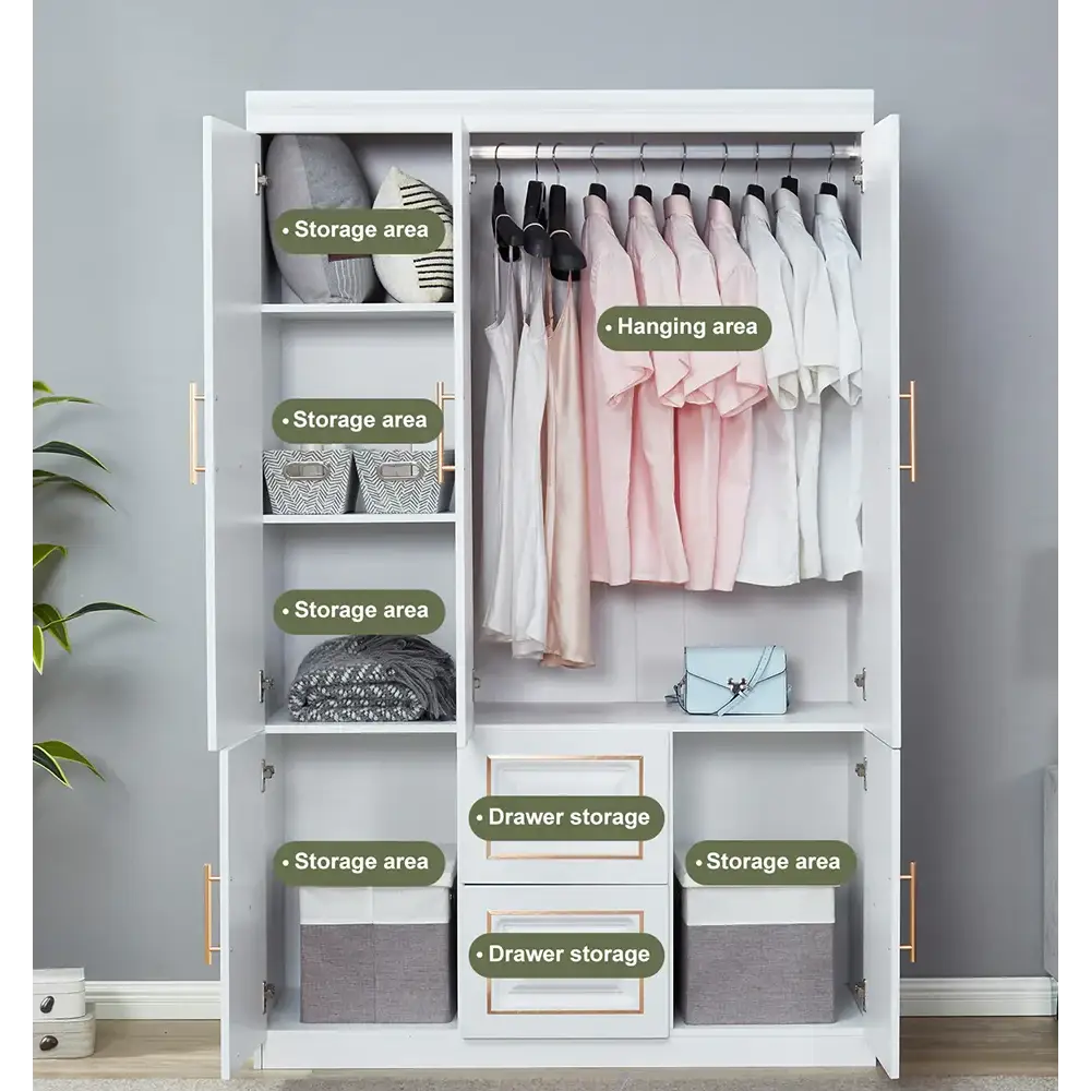 YG-5 Armoire Wardrobe 74" H 3 Doors 2 Drawers White Bedroom Wardrobe Armoire Closet Freestanding Clothes Storage Armoire Organizer with Hanging Rod Shelves Clothes Cabinet for Bathrooms Clothes Storage