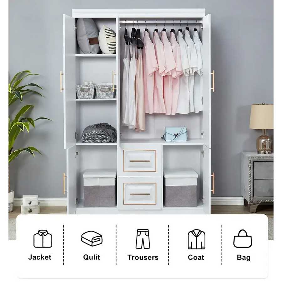 YG-5 Armoire Wardrobe 74" H 3 Doors 2 Drawers White Bedroom Wardrobe Armoire Closet Freestanding Clothes Storage Armoire Organizer with Hanging Rod Shelves Clothes Cabinet for Bathrooms Clothes Storage