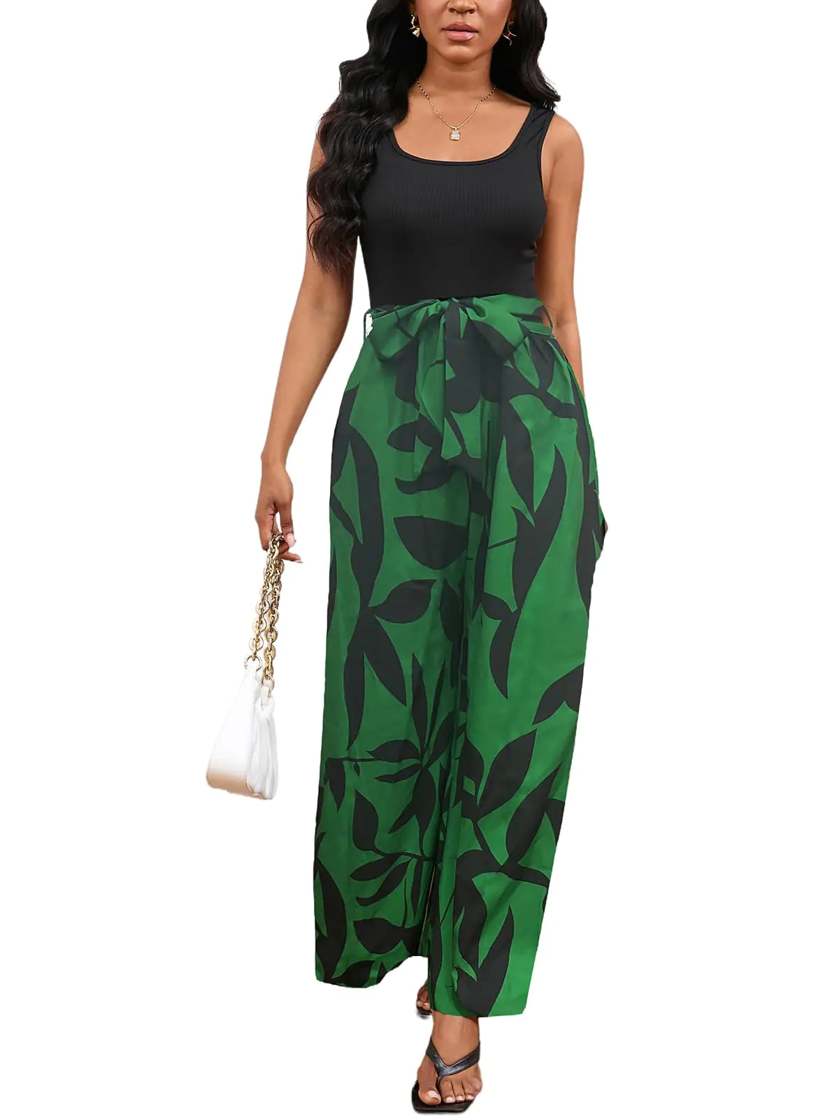 Bdwinz Women Casual Loose Summer Jumpsuit One Piece Print Outfits Sleeveless Wide Leg Pants