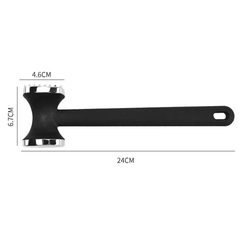 Black meat mallet with a chrome-finished, spiked head and a long handle.