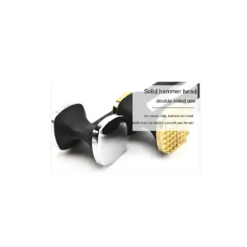 Solid hammer head with black and gold-colored, double-sided heads for versatile use.