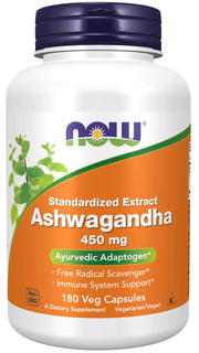 NOW Foods Supplements Ashwagandha (Withania somnifera) 450 mg (Standardized Extract) 180 Veg Capsules