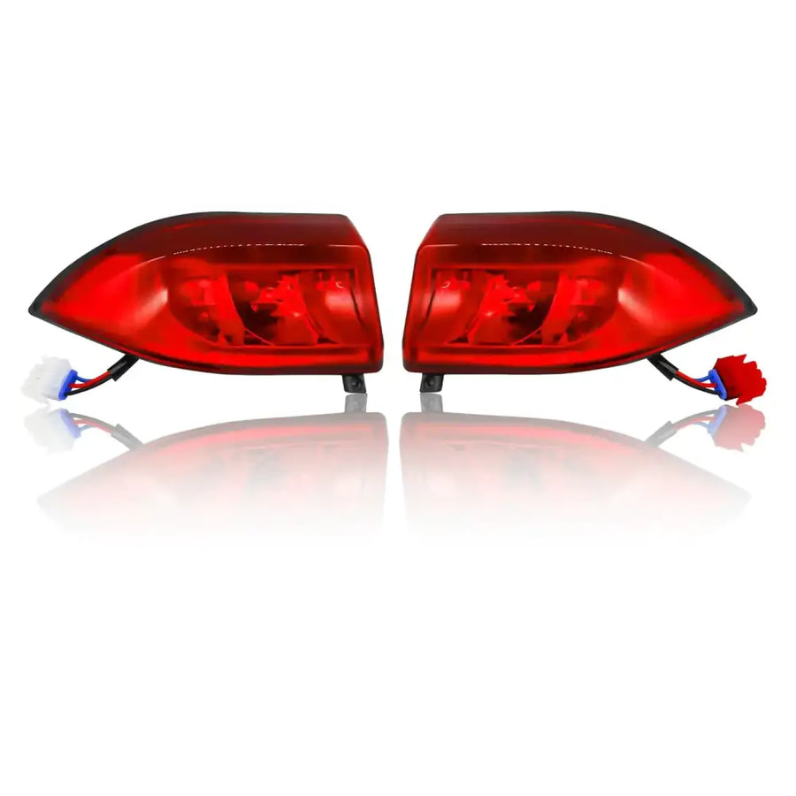 Red, translucent plastic taillights with internal led lighting and wiring harnesses.